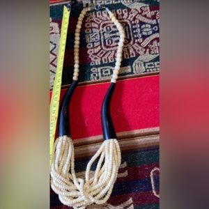 VINTAGE AFRICAN TRIBAL BOHO NECKLACE BONE AND BRASS BEADS 12”